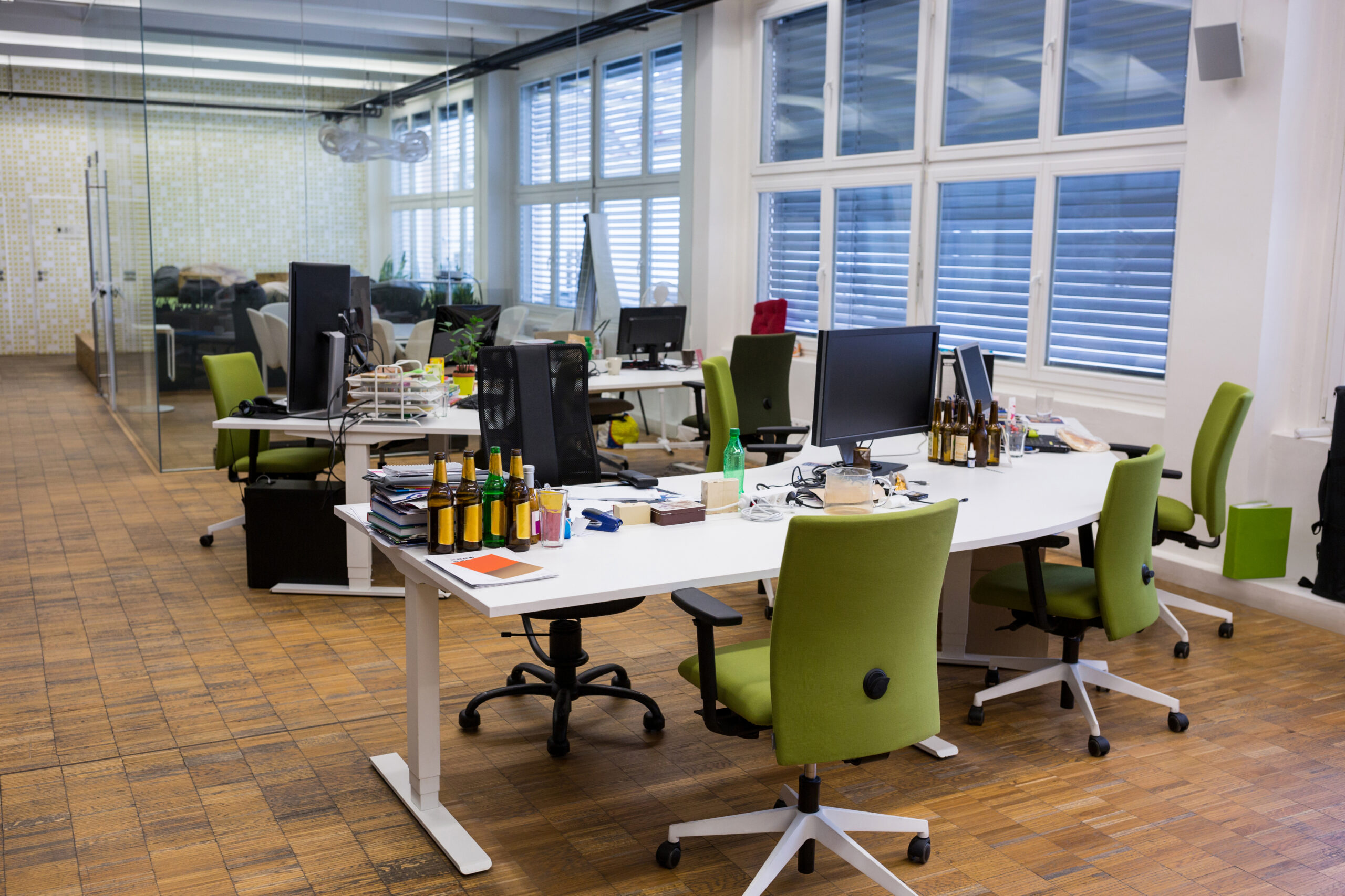 View of empty chairs and table in office